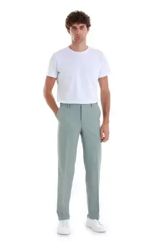 Зелёные штаны прямого кроя с узором и боковыми карманами - 2