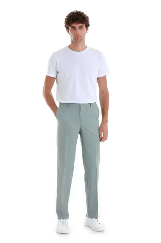 Зелёные штаны прямого кроя с узором и боковыми карманами - 2