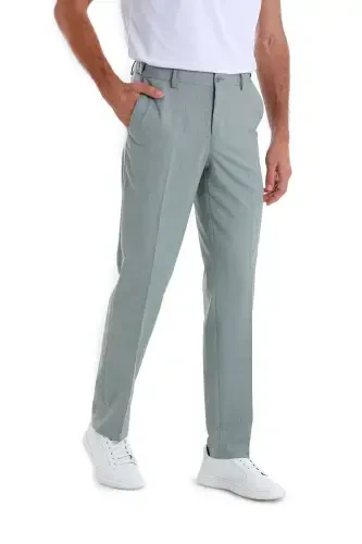 Зелёные штаны прямого кроя с узором и боковыми карманами - 3