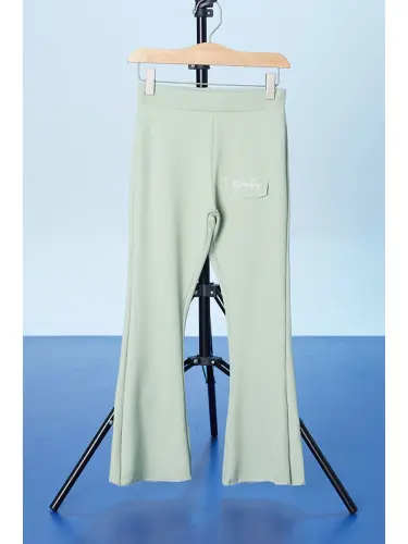 Зеленый Beauty Надпись Вышитый Испанский Клеш Девочки Леггинсы 18183-Зеленый - 1