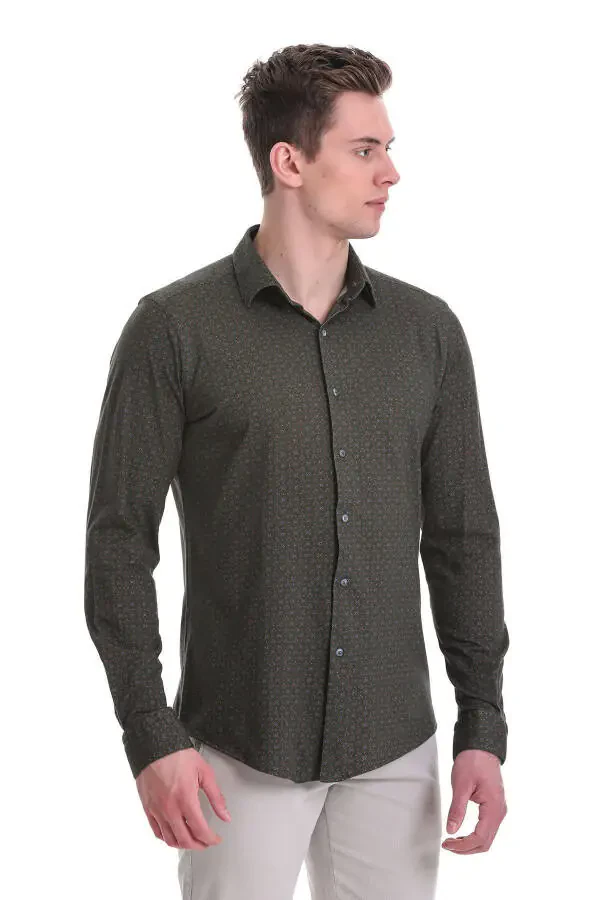 Зеленый Slim Fit С принтом 100% Хлопок Узкий Вырез Длинный - 3