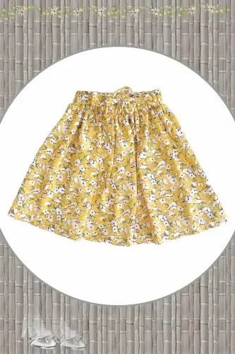 Желтая Юбка для Девочек из Хлопка и Вискозы с Желтыми Цветами - 1