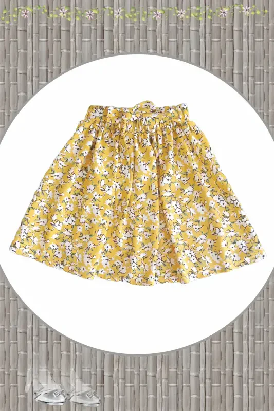 Желтая Юбка для Девочек из Хлопка и Вискозы с Желтыми Цветами - 1
