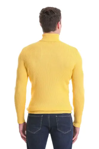 Желтый трикотажный свитер Slim Fit в рубчик, водолазка, шерстяной - Желтый - 7