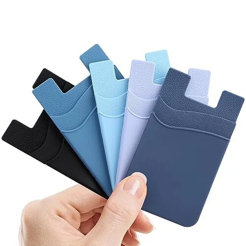 Zemexy Phone Wallet Stick on, 5Pack Phone Card Holder for Back of Phone Case, Silicone Sticky Credit Card Holder for Cell Phone Double Pocket Sticker All Smartphones—Navy,Sierra,Pastel,Blue,Black - Zemexy (1)