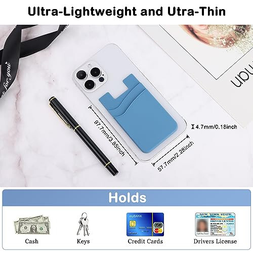 Zemexy Phone Wallet Stick on,5Pack Phone Card Holder for Back of Phone Case,Silicone Sticky Credit Card Holder for Cell Phone Double Pocket Sticker All Smartphones—Navy,Sierra,Pastel,Blue,Black - 3