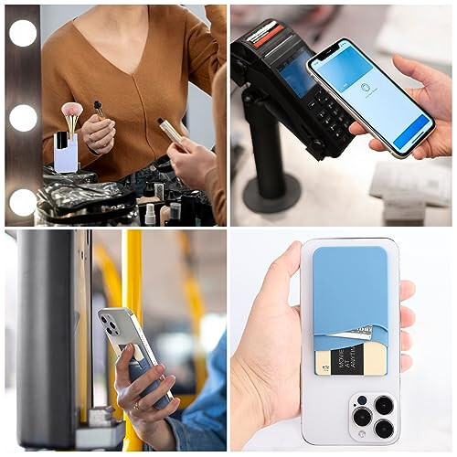 Zemexy Phone Wallet Stick on,5Pack Phone Card Holder for Back of Phone Case,Silicone Sticky Credit Card Holder for Cell Phone Double Pocket Sticker All Smartphones—Navy,Sierra,Pastel,Blue,Black - 5