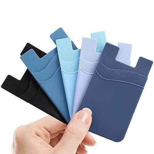 Zemexy Phone Wallet Stick on,5Pack Phone Card Holder for Back of Phone Case,Silicone Sticky Credit Card Holder for Cell Phone Double Pocket Sticker All Smartphones—Navy,Sierra,Pastel,Blue,Black - Zemexy (1)