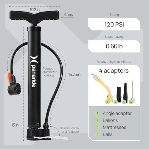 Bike Pump Floor, Advanced Bike Tire Inflator, Bicycle Hand Air Pump with Dual Presta and Schrader Valves, Handheld Pump, Suitable for Road and Mountain Bikes, Baby Stroller, Balls - panaride