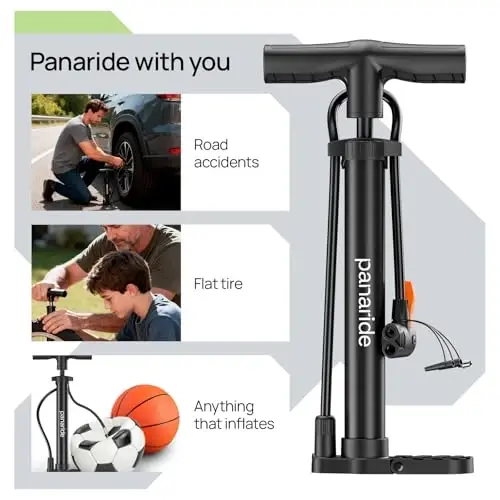 Bike Pump Floor, Advanced Bike Tire Inflator, Bicycle Hand Air Pump with Dual Presta and Schrader Valves, Handheld Pump, Suitable for Road and Mountain Bikes, Baby Stroller, Balls - PANARIDE (1)