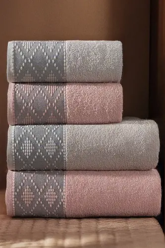 Zenra 4'lü Banyo Havlu Seti Hamam Takımı 100% Pamuk - 1