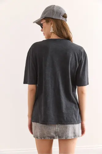 Женщина Антрацит Леопард Бант Деталь Блестки Стирка - OLALOOK (1)