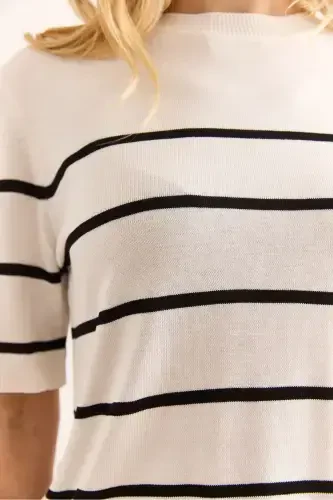 Женщина Белый Черный Полосатый Вискоза Трикотаж Блузка Свободного Кроя - 6