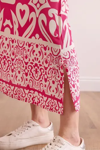 Женщина Фуксия Летучая мышь Разрез на талии Резинка Ткань - 6