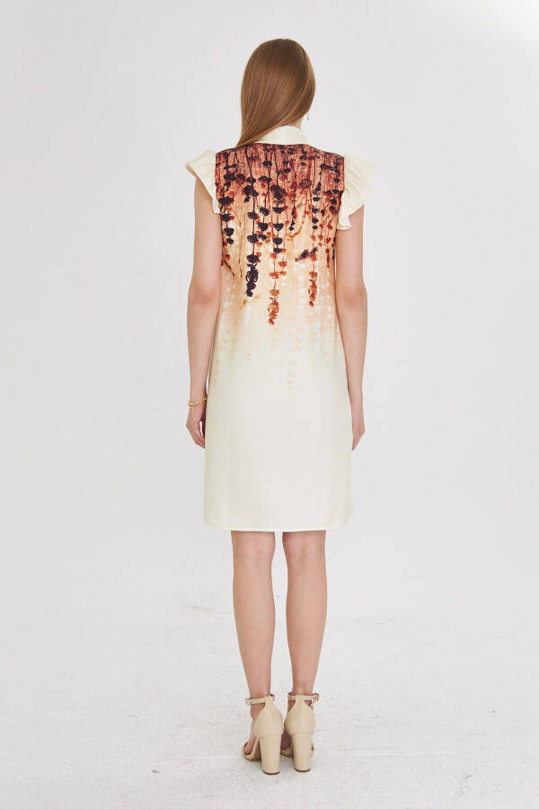 Женщина Светло-коричневый V-образный вырез с оборками на рукавах Галстук Де - 4