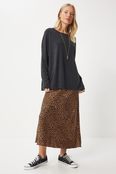 Женская антрацитовая вязаная блузка с велосипедным воротом и летучей мышью EN00616 - 3