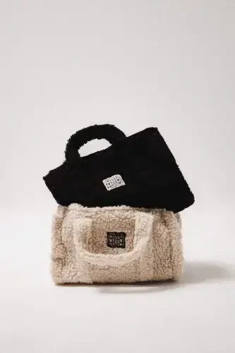 Женская базовая однотонная плюшевая сумка через плечо - черная - 6