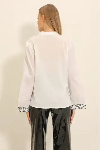 Женская белая блузка с воротником-робой, вышитая тканью ALC-X11293 - 4