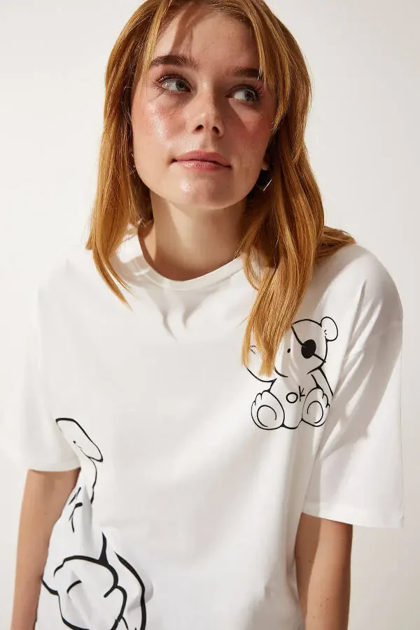 Женская белая oversize вязаная футболка HF00457 - 4