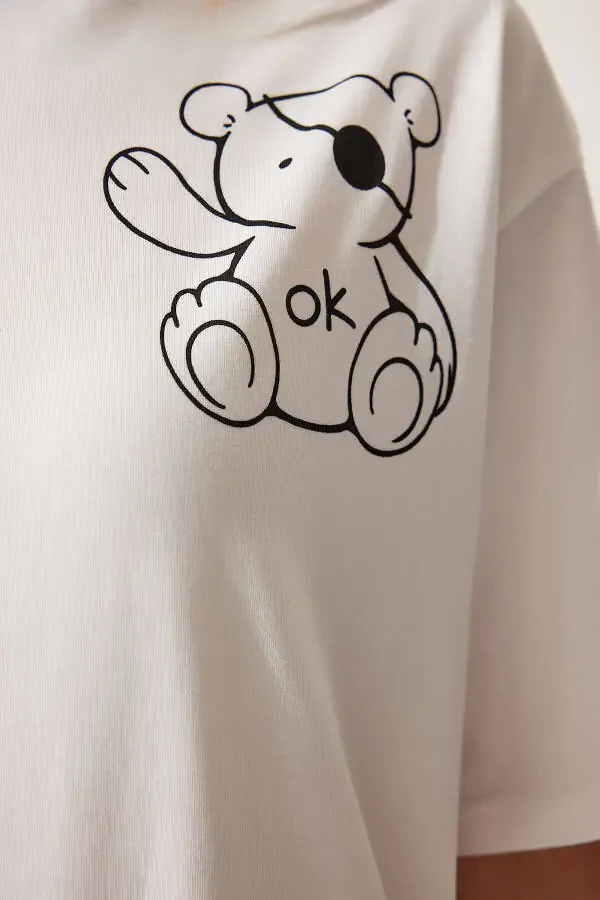 Женская белая oversize вязаная футболка HF00457 - 6