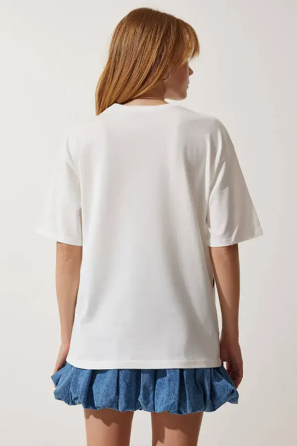 Женская белая oversize вязаная футболка HF00457 - 7