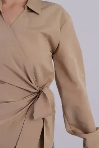 Женская бежевая блуза с воротником запа́х ARM-22Y024025-Бежевый - ARMONIKA (1)
