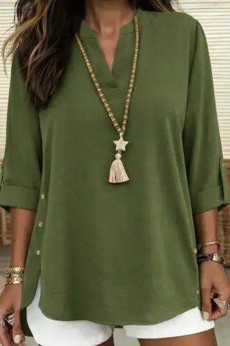 Женская блузка из аэробина с воротником-стойкой, пуговицами сбоку и рукавами-кимоно - 1