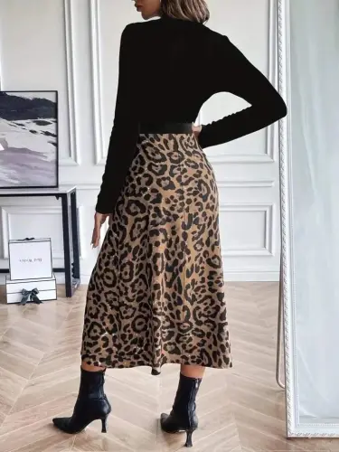 Женская блузка из импортного крепа с длинными рукавами и круглым вырезом, модальное миди-платье с принтом по низу - 3