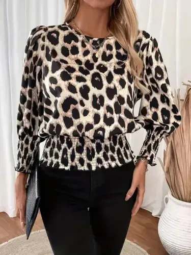 Женская блузка из модала с леопардовым принтом, с длинными рукавами и высоким воротом - BÜYÜKBEDENIZ (1)