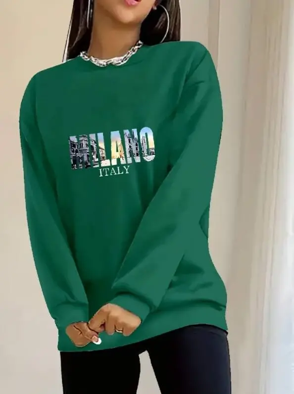 Женская блузка из вискозы двунитки с длинным рукавом, велосипедным воротником и рисунком - BÜYÜKBEDENIZ