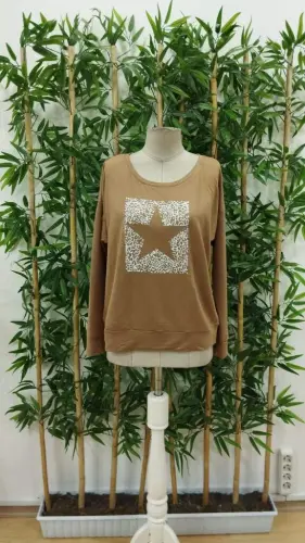 Женская блузка из вискозы с длинными рукавами, круглым вырезом и рисунком - 4