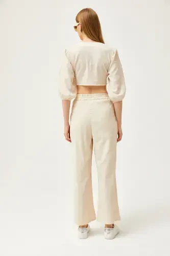 Женская блузка на пуговицах с каменным верхом, брюки с нижними карманами, кете. - 6