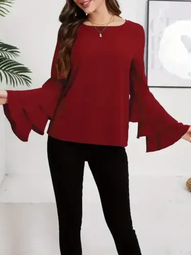 Женская блузка Sandy с длинными рукавами, круглым вырезом и оборками в испанском стиле. - 4
