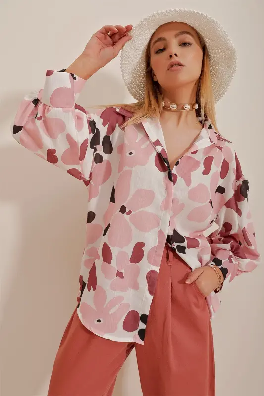 Женская черепичная рубашка с этническим узором и льняной тканью ALC-X10398-Kiremit - 3