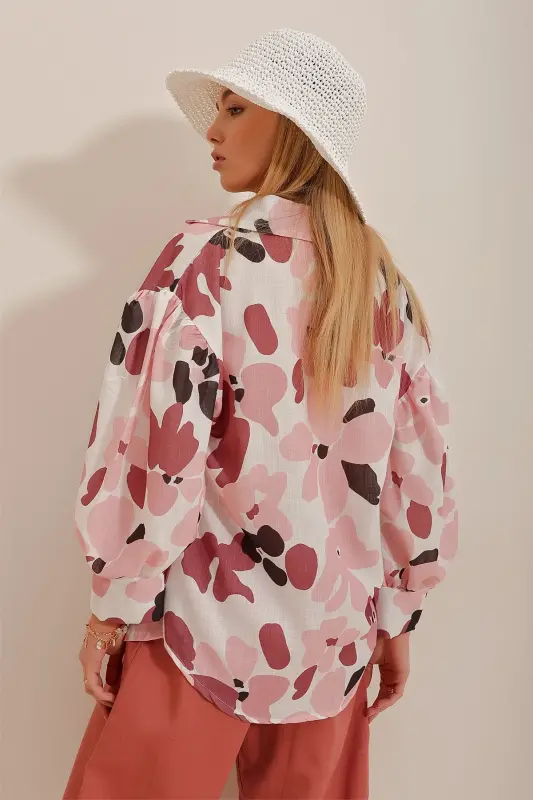 Женская черепичная рубашка с этническим узором и льняной тканью ALC-X10398-Kiremit - 6