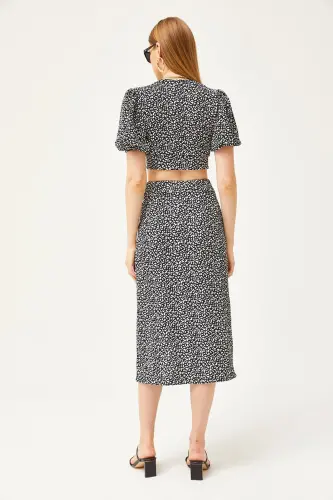 Женская черная блузка на пуговицах Юбка с разрезом снизу Ta - 6