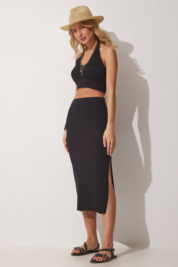 Женская черная юбка-карандаш в рубчик MC00176 - 6