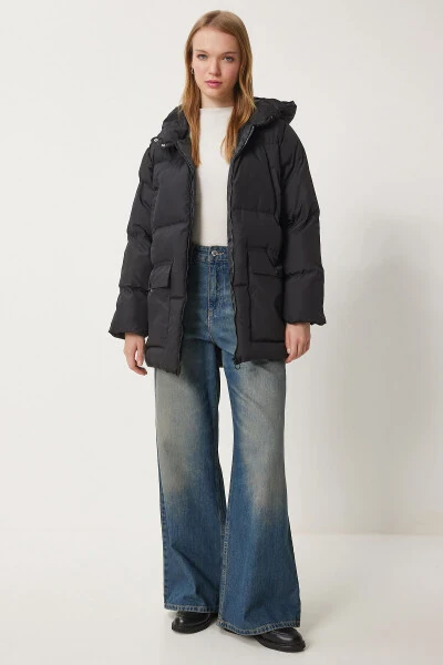 Женская черная куртка с капюшоном HK00023 - 5