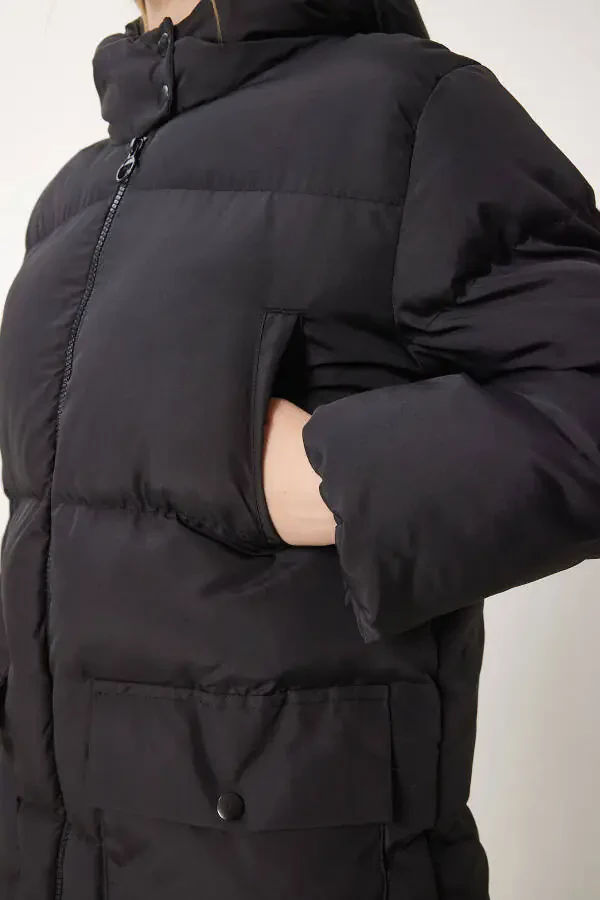 Женская черная куртка с капюшоном HK00023 - 7