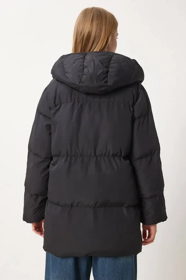 Женская черная куртка с капюшоном HK00023 - 9