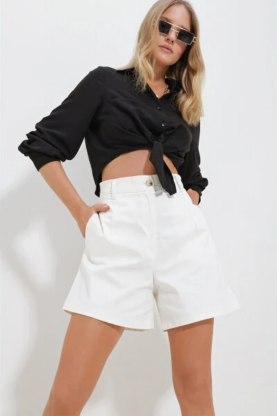 Женская черная рубашка-кроп с двумя карманами и завязками спереди Aerobin ALC-X11633 - TREND ALAÇATI STILI (1)