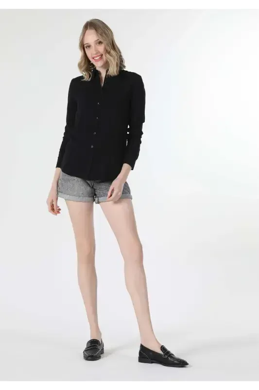 Женская черная рубашка с длинным рукавом - COLIN’S