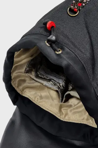 Женская Черная Сумка-Рюкзак-ЧерныйКрасныйЦветок - 6