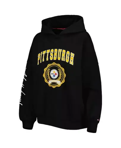 Women's Black Pittsburgh Steelers Becca Drop Shoulder Pullover Hoodie-Black - 4