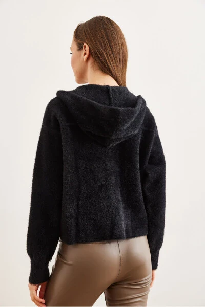 Женская черная толстовка с капюшоном и карманами, мягкая текстура, толстая борода HRK-19000325 - 7