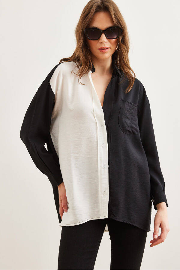 Женская чёрно-белая рубашка оверсайз с цветными блоками Lily GML-19001268 - 3