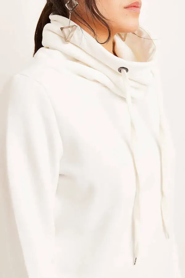 Женская Экру С Высоким Горлом Мягкая Текстурированная Толстая Свитшот SWT-19000189 - 4