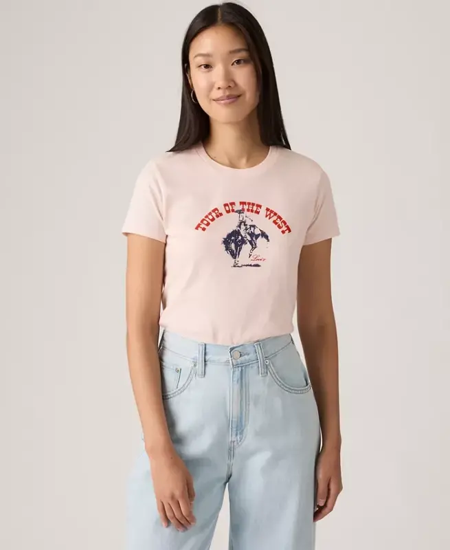 Женская футболка из хлопка с графическим логотипом Perfect - Bucking Branco_tour Of The West Crystal Pink - 4