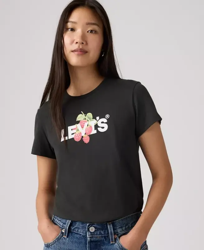 Женская футболка из хлопка с идеальным графическим логотипом - Raspberry Hl Logo Pirate Black - LEVI'S