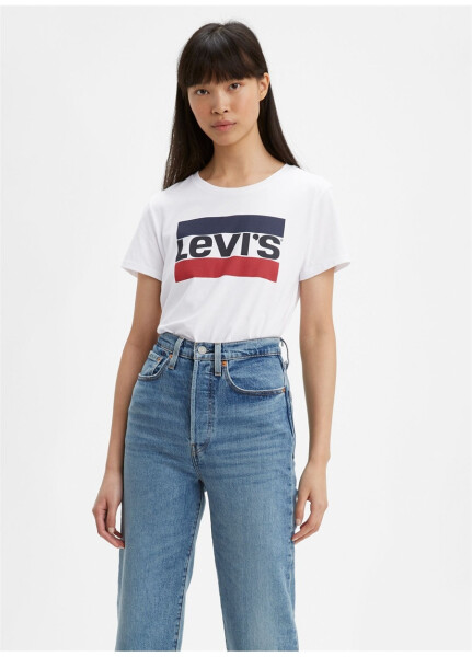 Женская футболка Levi's 17369-1313 с коротким рукавом, круглой горловиной, белым цветом и принтом - 5